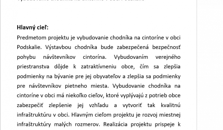 Schválené projekty / Vybudovanie chodníka na cintoríne v obci Podskalie - foto
